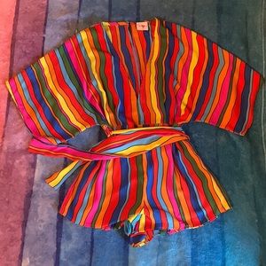 Buddy Love Rivers Kimono Sleeve Romper - Rainbow Bright